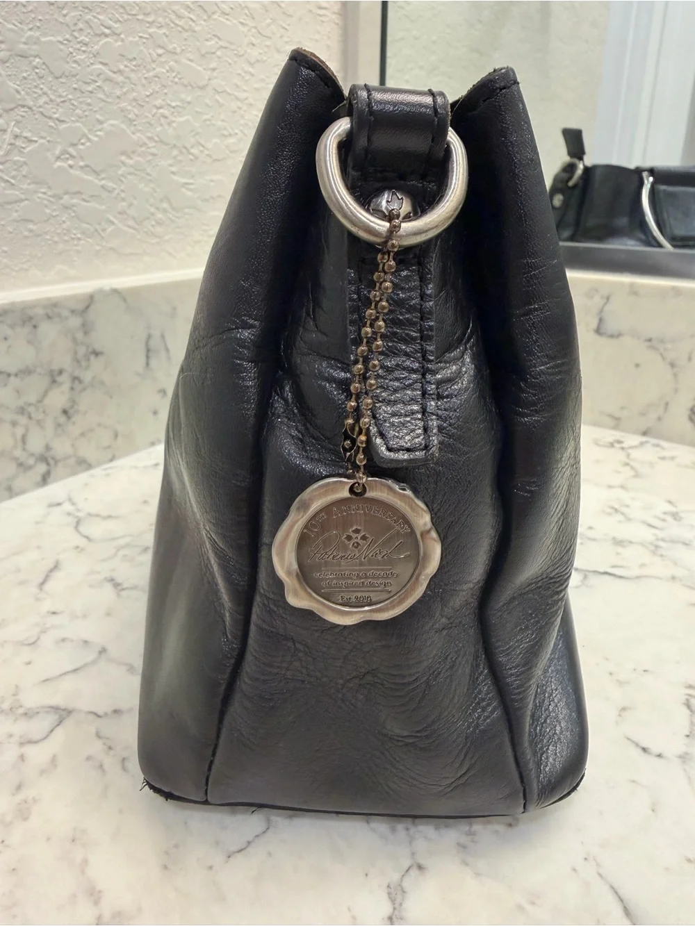 Patricia Nash 10th Anniversary Black Leather Satchel Top Handle Bag